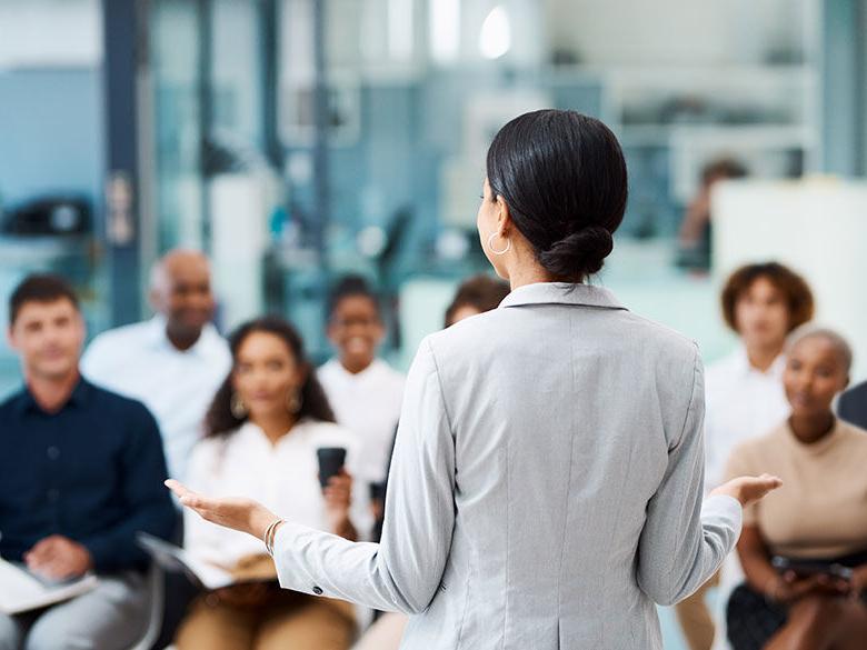 woman training a group